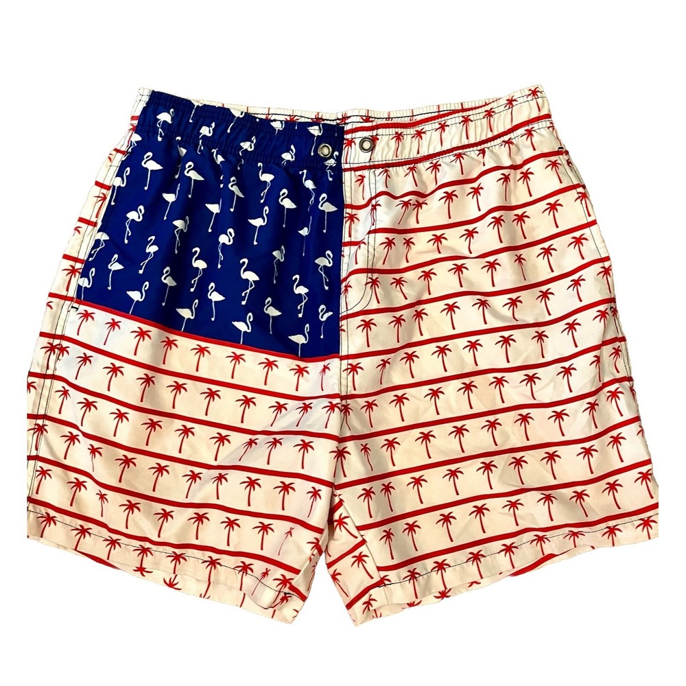 Men's‎ swim trunk Sz XL flamingo PALMTREE flag patriotic